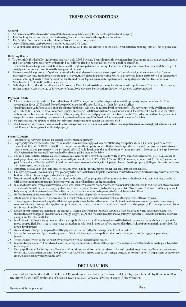 Shahzad Town Islamabad Payment Plan