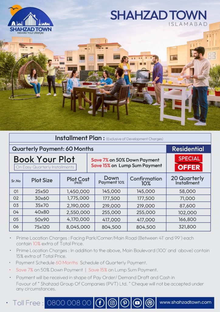 Shahzad Town Islamabad Payment Plan